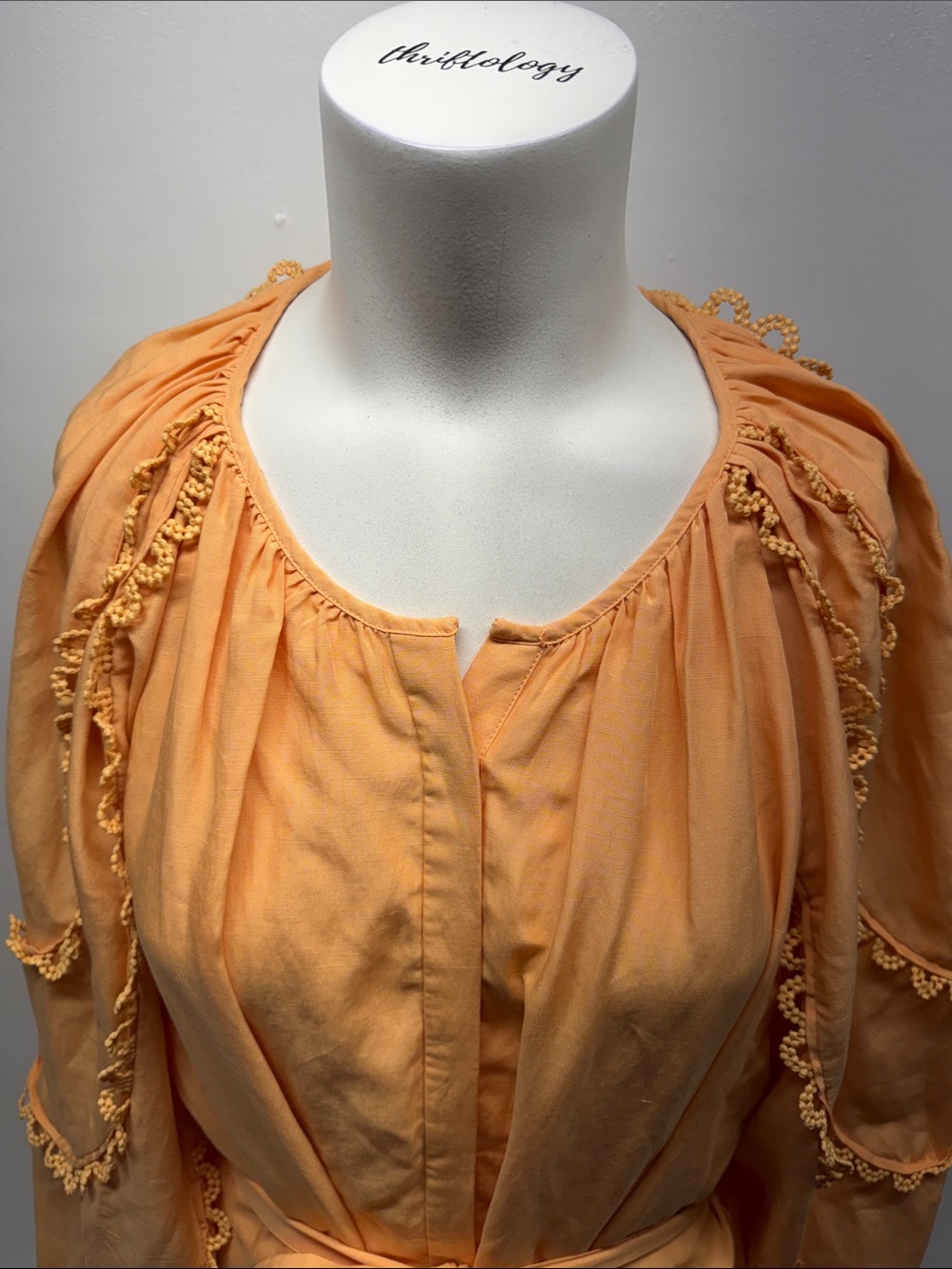 Kobi Halperin Meadow Dress Linen Blend Peasant Mini Long Sleeve Orange Size XL - Picture 3 of 11